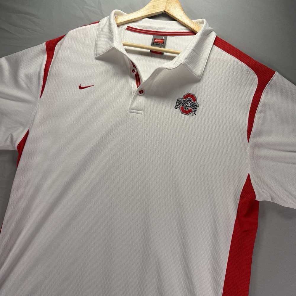 Ohio State Buckeyes Polo Shirt Mens Large White Nike Fit Dry University NCAA